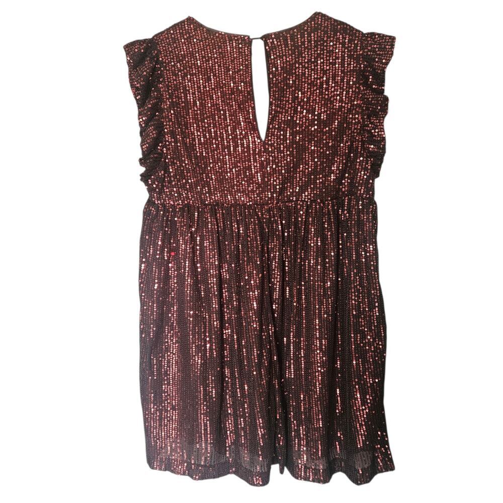 Women's Judith March Mini Red Sequins Ruffle Sleeveless Dress V-Neck Black M - Picture 2 of 10
